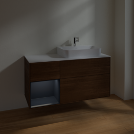 Тумба под раковину Villeroy & Boch Finion 120х50,1 см с подсветкой МДФ шпон грецкого ореха/стекло белое матовое F391HGGN