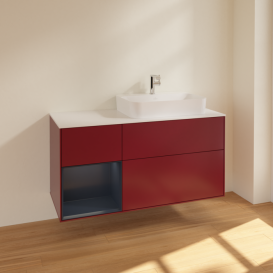 Тумба под раковину Villeroy & Boch Finion 120х50,1 см с подсветкой МДФ пион матовый лак/стекло белое матовое F391HGHB