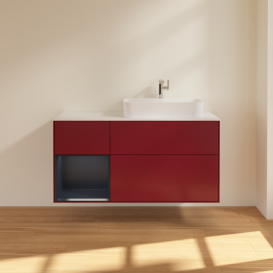 Тумба под раковину Villeroy & Boch Finion 120х50,1 см с подсветкой МДФ пион матовый лак/стекло белое матовое F391HGHB