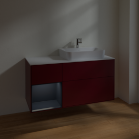 Тумба под раковину Villeroy & Boch Finion 120х50,1 см с подсветкой МДФ пион матовый лак/стекло белое матовое F391HGHB