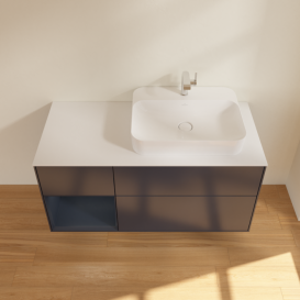Тумба под раковину Villeroy & Boch Finion 120х50,1 см с подсветкой МДФ темно-синий матовый лак/стекло белое матовое F391HGHG
