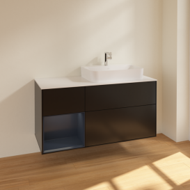 Тумба под раковину Villeroy & Boch Finion 120х50,1 см с подсветкой МДФ черный матовый лак/стекло белое матовое F391HGPD