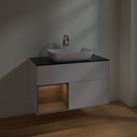 Тумба под раковину Villeroy & Boch Finion 100х50,1 см с подсветкой МДФ глянцевый белый лак/стекло черное матовое F772GNGF