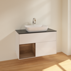 Тумба под раковину Villeroy & Boch Finion 100х50,1 см с подсветкой МДФ глянцевый белый лак/стекло черное матовое F772GNGF