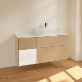 Тумба под раковину Villeroy & Boch Finion 120х50,1 см с подсветкой МДФ шпон дуба/стекло белое матовое F391MTPC