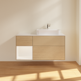 Тумба под раковину Villeroy & Boch Finion 120х50,1 см с подсветкой МДФ шпон дуба/стекло белое матовое F391MTPC