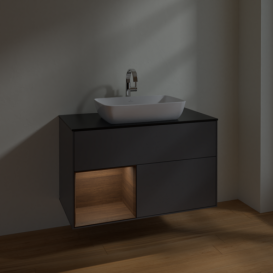 Тумба под раковину Villeroy & Boch Finion 100х50,1 см с подсветкой МДФ антрацит матовый лак/стекло черное матовое F772GNGK