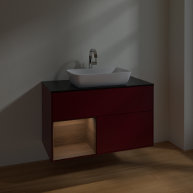 Тумба под раковину Villeroy & Boch Finion 100х50,1 см с подсветкой МДФ пион матовый лак/стекло черное матовое F772GNHB