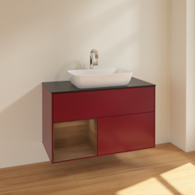 Тумба под раковину Villeroy & Boch Finion 100х50,1 см с подсветкой МДФ пион матовый лак/стекло черное матовое F772GNHB