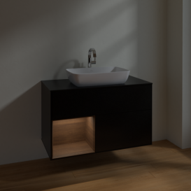 Тумба под раковину Villeroy & Boch Finion 100х50,1 см с подсветкой МДФ черный матовый лак/стекло черное матовое F772GNPD