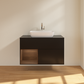 Тумба под раковину Villeroy & Boch Finion 100х50,1 см с подсветкой МДФ черный матовый лак/стекло черное матовое F772GNPD
