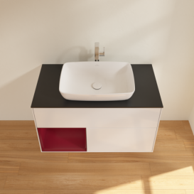 Тумба под раковину Villeroy & Boch Finion 100х50,1 см с подсветкой МДФ глянцевый белый лак/стекло черное матовое F772HBGF