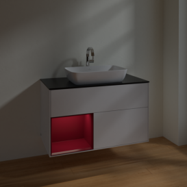 Тумба под раковину Villeroy & Boch Finion 100х50,1 см с подсветкой МДФ глянцевый белый лак/стекло черное матовое F772HBGF