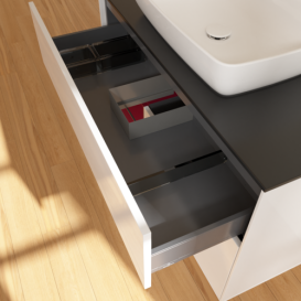 Тумба под раковину Villeroy & Boch Finion 100х50,1 см с подсветкой МДФ глянцевый белый лак/стекло черное матовое F772HBGF