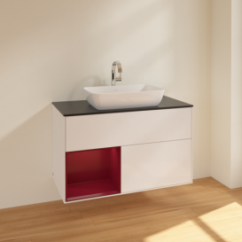 Тумба под раковину Villeroy & Boch Finion 100х50,1 см с подсветкой МДФ глянцевый белый лак/стекло черное матовое F772HBGF