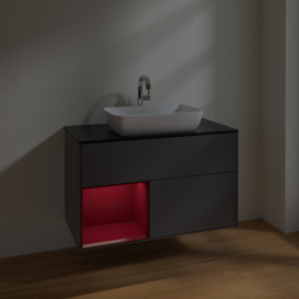 Тумба під раковину Villeroy & Boch Finion 100х50,1 см з підсвічуванням МДФ антрацит матовий лак/скло чорне матове F772HBGK
