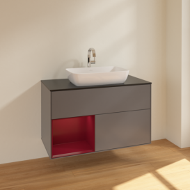 Тумба під раковину Villeroy & Boch Finion 100х50,1 см з підсвічуванням МДФ антрацит матовий лак/скло чорне матове F772HBGK