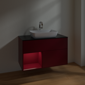 Тумба под раковину Villeroy & Boch Finion 100х50,1 см с подсветкой МДФ пион матовый лак/стекло черное матовое F772HBHB