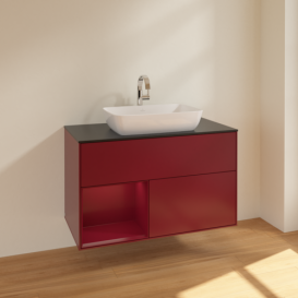 Тумба под раковину Villeroy & Boch Finion 100х50,1 см с подсветкой МДФ пион матовый лак/стекло черное матовое F772HBHB