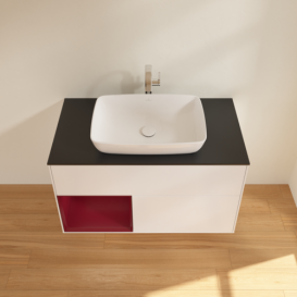 Тумба под раковину Villeroy & Boch Finion 100х50,1 см с подсветкой МДФ белый матовый лак/стекло черное матовое F772HBMT