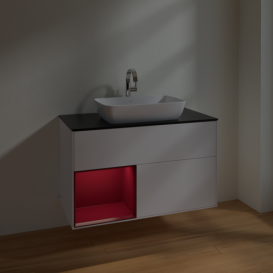 Тумба под раковину Villeroy & Boch Finion 100х50,1 см с подсветкой МДФ белый матовый лак/стекло черное матовое F772HBMT