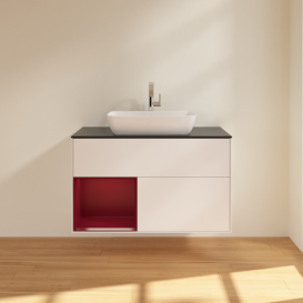 Тумба под раковину Villeroy & Boch Finion 100х50,1 см с подсветкой МДФ белый матовый лак/стекло черное матовое F772HBMT