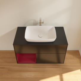 Тумба под раковину Villeroy & Boch Finion 100х50,1 см с подсветкой МДФ черный матовый лак/стекло черное матовое F772HBPD