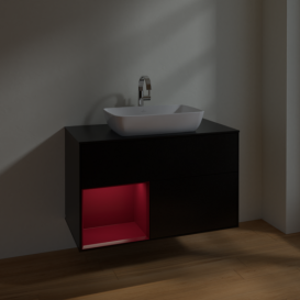 Тумба под раковину Villeroy & Boch Finion 100х50,1 см с подсветкой МДФ черный матовый лак/стекло черное матовое F772HBPD