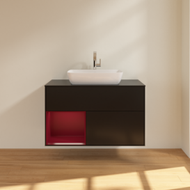 Тумба под раковину Villeroy & Boch Finion 100х50,1 см с подсветкой МДФ черный матовый лак/стекло черное матовое F772HBPD