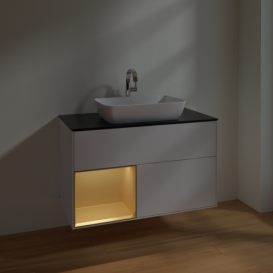 Тумба під раковину Villeroy & Boch Finion 100х50,1 см з підсвіткою МДФ білий глянцевий лак/скло чорне матове F772HFGF