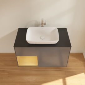 Тумба под раковину Villeroy & Boch Finion 100х50,1 см с подсветкой МДФ антрацит матовый лак/стекло черное матовое F772HFGK