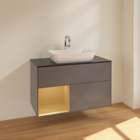 Тумба под раковину Villeroy & Boch Finion 100х50,1 см с подсветкой МДФ антрацит матовый лак/стекло черное матовое F772HFGK