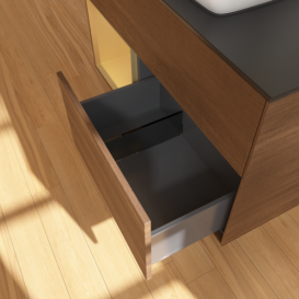 Тумба под раковину Villeroy & Boch Finion 100х50,1 см с подсветкой МДФ шпон грецкого ореха/стекло черное матовое F772HFGN