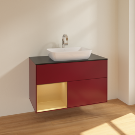 Тумба под раковину Villeroy & Boch Finion 100х50,1 см с подсветкой МДФ пион матовый лак/стекло черное матовое F772HFHB