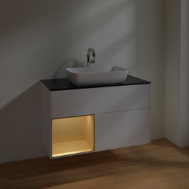 Тумба под раковину Villeroy & Boch Finion 100х50,1 см с подсветкой МДФ белый матовый лак/стекло черное матовое F772HFMT