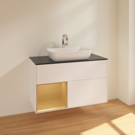 Тумба под раковину Villeroy & Boch Finion 100х50,1 см с подсветкой МДФ белый матовый лак/стекло черное матовое F772HFMT