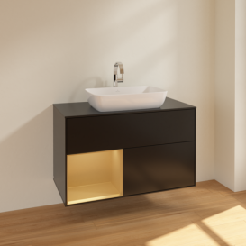 Тумба под раковину Villeroy & Boch Finion 100х50,1 см с подсветкой МДФ черный матовый лак/стекло черное матовое F772HFPD