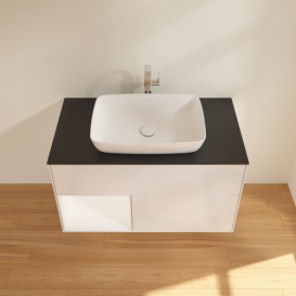 Тумба под раковину Villeroy & Boch Finion 100х50,1 см с подсветкой МДФ глянцевый белый лак/стекло черное матовое F772MTGF