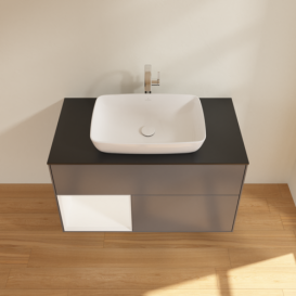 Тумба под раковину Villeroy & Boch Finion 100х50,1 см с подсветкой МДФ антрацит матовый лак/стекло черное матовое F772MTGK