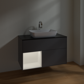 Тумба под раковину Villeroy & Boch Finion 100х50,1 см с подсветкой МДФ антрацит матовый лак/стекло черное матовое F772MTGK