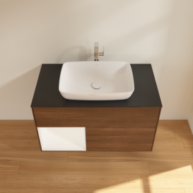 Тумба под раковину Villeroy & Boch Finion 100х50,1 см с подсветкой МДФ шпон грецкого ореха/стекло черное матовое F772MTGN