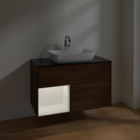 Тумба под раковину Villeroy & Boch Finion 100х50,1 см с подсветкой МДФ шпон грецкого ореха/стекло черное матовое F772MTGN