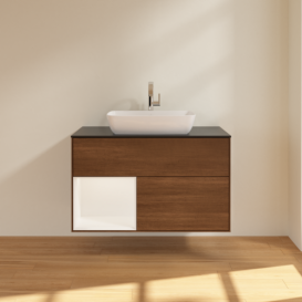 Тумба под раковину Villeroy & Boch Finion 100х50,1 см с подсветкой МДФ шпон грецкого ореха/стекло черное матовое F772MTGN