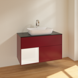 Тумба под раковину Villeroy & Boch Finion 100х50,1 см с подсветкой МДФ пион матовый лак/стекло черное матовое F772MTHB