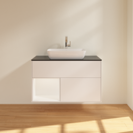 Тумба под раковину Villeroy & Boch Finion 100х50,1 см с подсветкой МДФ белый матовый лак/стекло черное матовое F772MTMT