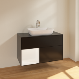 Тумба под раковину Villeroy & Boch Finion 100х50,1 см с подсветкой МДФ черный матовый лак/стекло черное матовое F772MTPD