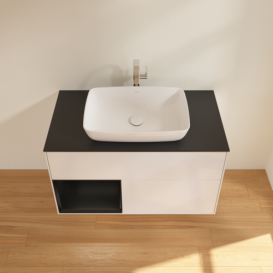 Тумба под раковину Villeroy & Boch Finion 100х50,1 см с подсветкой МДФ глянцевый белый лак/стекло черное матовое F772PDGF