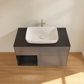 Тумба под раковину Villeroy & Boch Finion 100х50,1 см с подсветкой МДФ антрацит матовый лак/стекло черное матовое F772PDGK