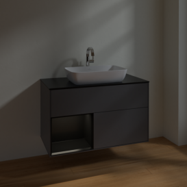Тумба под раковину Villeroy & Boch Finion 100х50,1 см с подсветкой МДФ антрацит матовый лак/стекло черное матовое F772PDGK