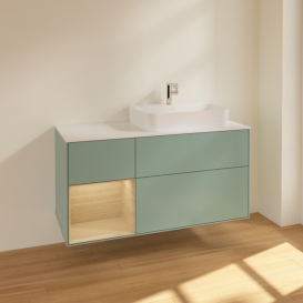 Тумба под раковину Villeroy & Boch Finion 120х50,1 см с подсветкой МДФ оливковый матовый лак/стекло белое матовое F391PCGM